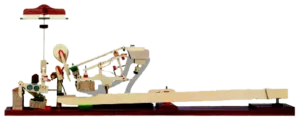Piano action showing a key, levers and hammer